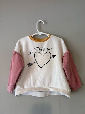 Zara You Stole My Heart Pullover Sweatshirt - White & Pink